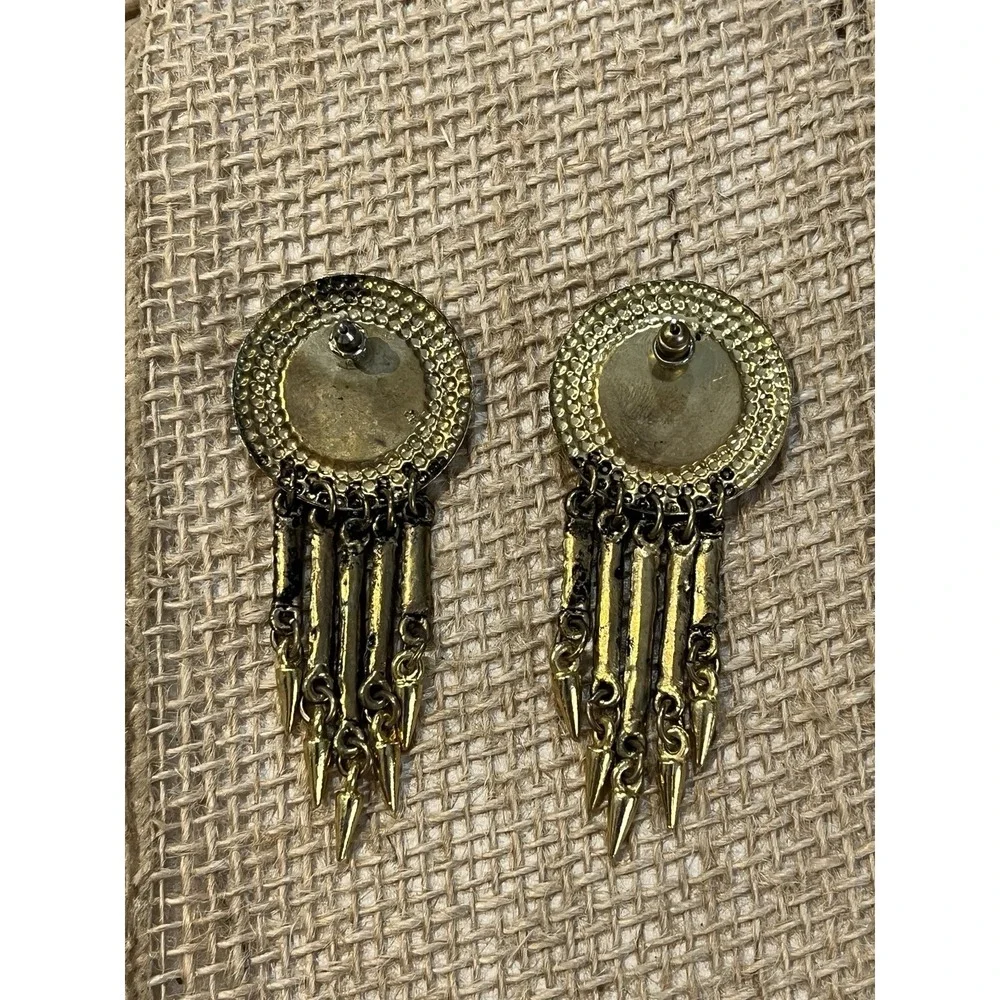 VTG Peacock Glass Chandelier Earrings Boho Chic Fairycore Old World Tribal